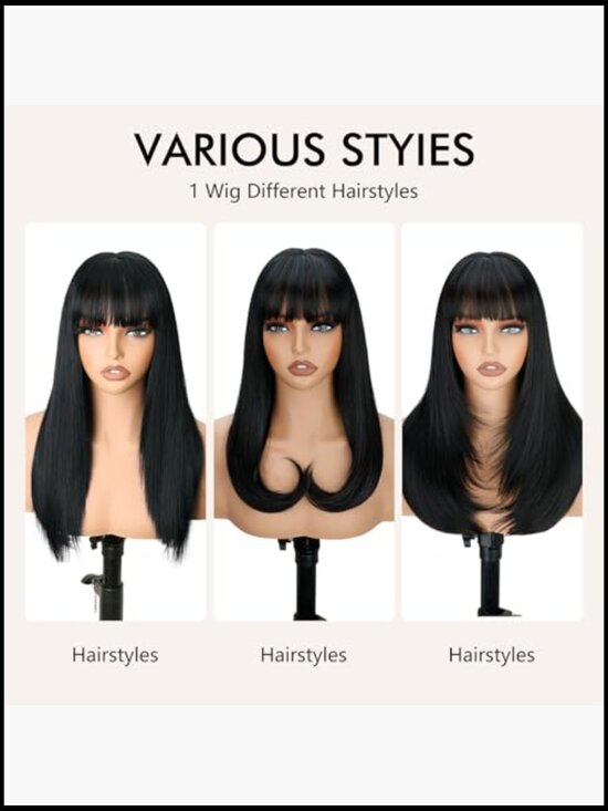Straight Layered Wig with Bangs Realistic Scalp Heat Resistant Synthetic 20Inch